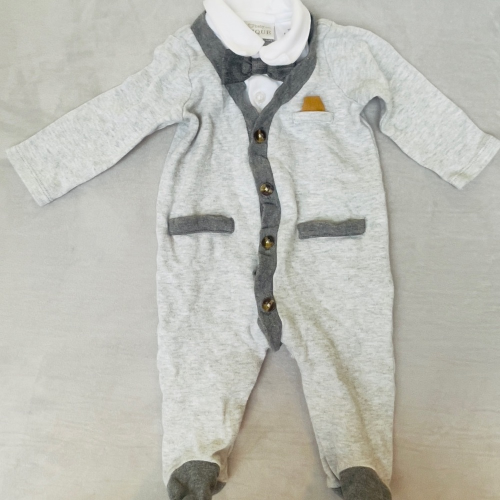 Gray and White Infant One Piece